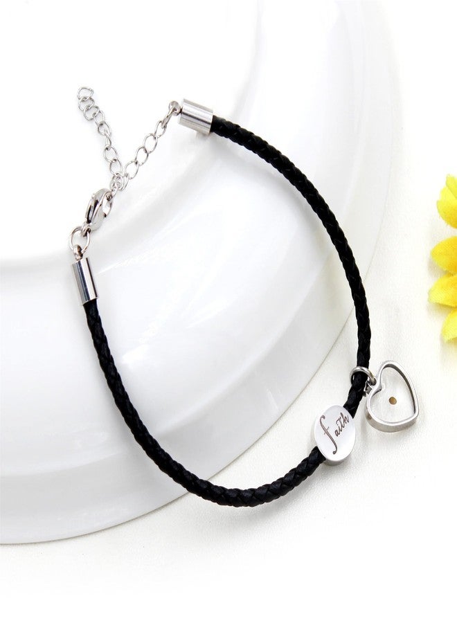 Tobestu Braided PU Leather Bracelet Braided Black Cuff Wrap Bracelets for Women Adjustable With Faith and Heart Mustard Seed Charm Y4424 (Heart Seed) - Image 3